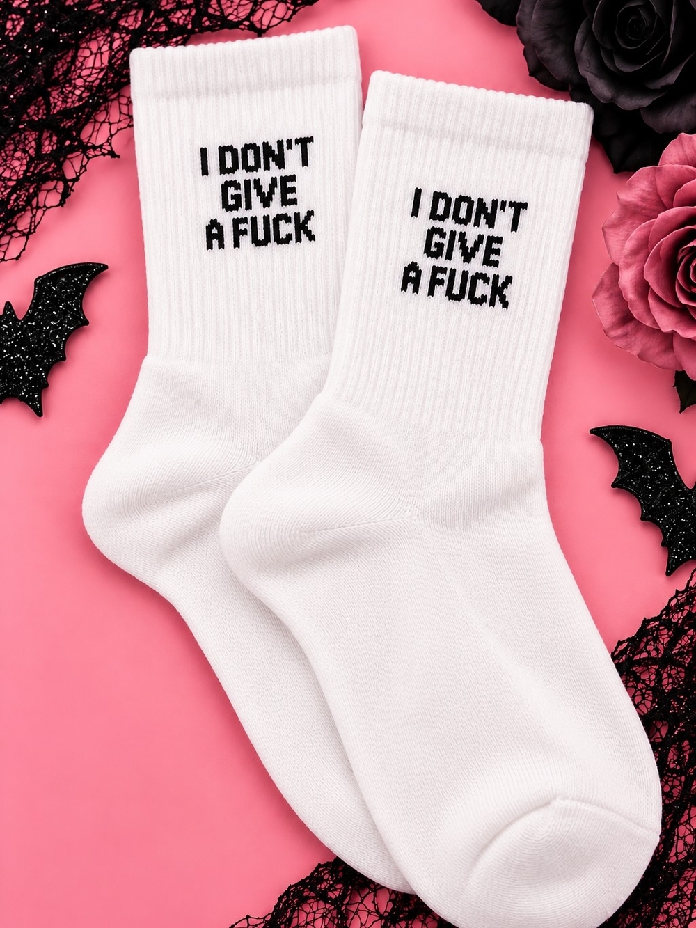 White Crew Socks with Bold "I Don't Give A F*ck" Text!!